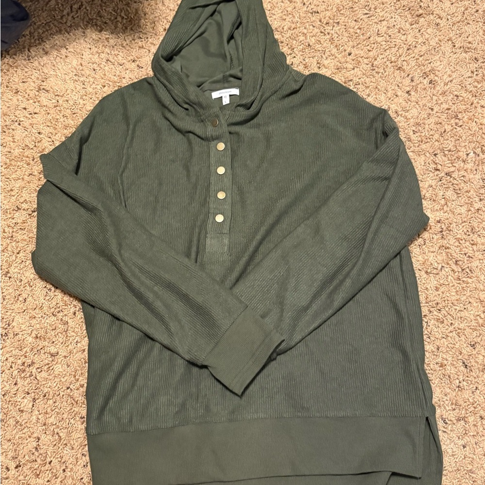 Maurices Olive Green Hooded Henley Sweatshirt